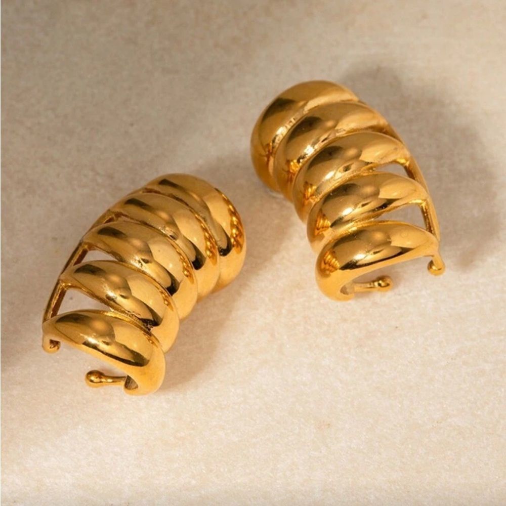 Anthropologie Gold Ribbed Clip Hoop Earrings
